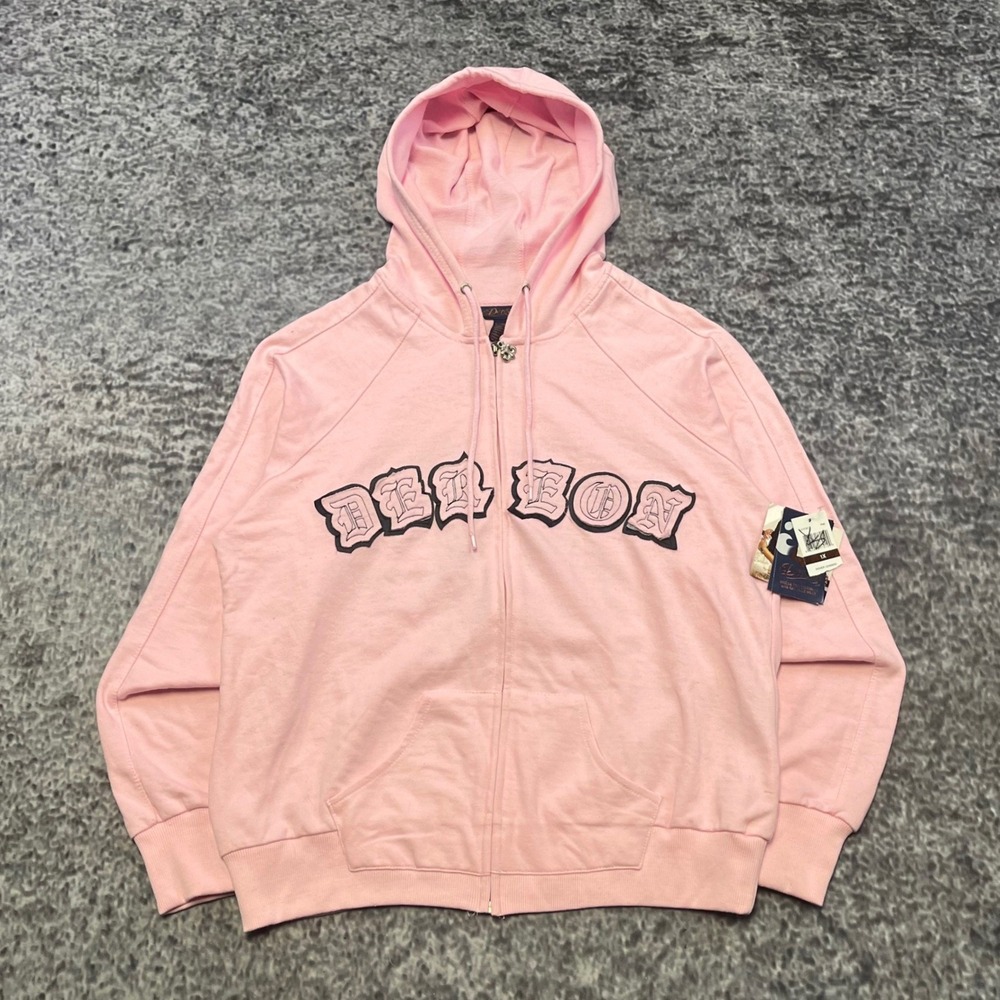 NWT Vintage Dereon Zip Up Hoodie Sweatshirt Womens XL Pink Y2K Grunge Y2K